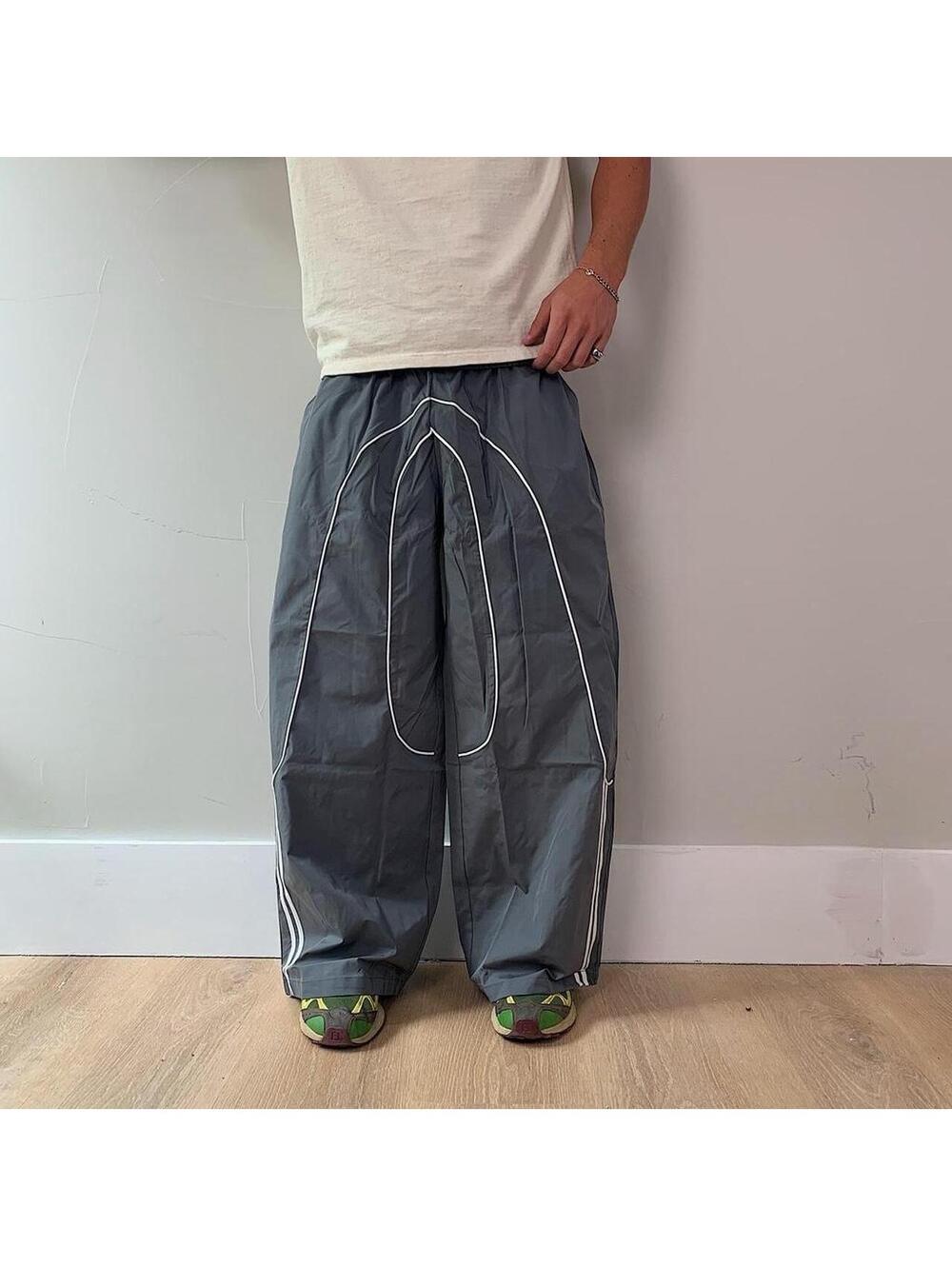 Streetwear super Baggy Y2K vintage style grey track pants with white stripes - Picture 2 of 8